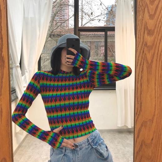 PRONOUNCE 彩虹兵马俑印花高领紧身套头衫 PRSS20-TP003WRB 商品图0