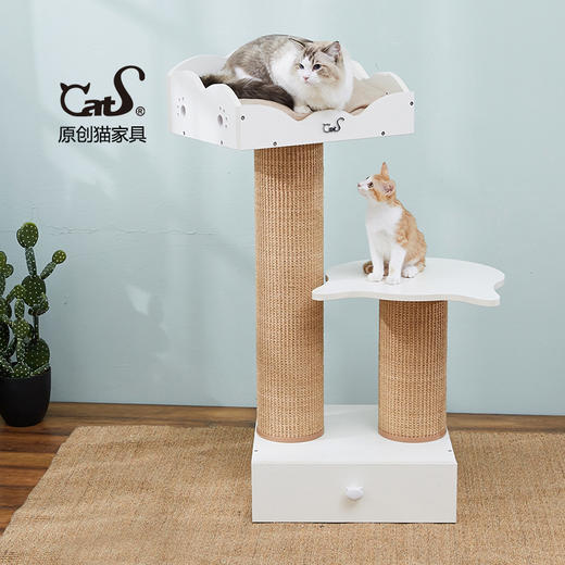 CatS猫家具高低强力猫抓柱 木制猫床猫窝 储物空间 粗剑麻G1b包邮 商品图0