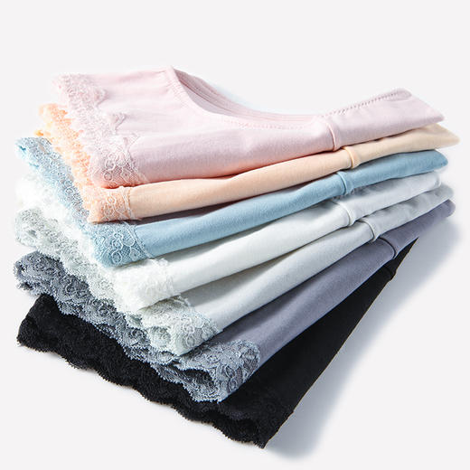 浪莎 LangSha蕾丝内裤女棉质中腰4条装性感少女纯色无痕女士三角裤 黑+白+灰+蓝 商品图1