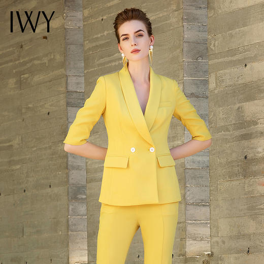 IWY/主持人同款黄色五分袖喇叭裤西装套装CP9175 商品图9