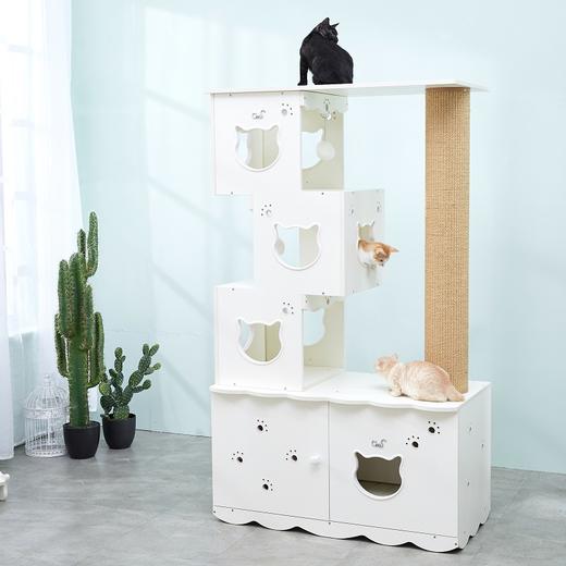 CatS猫家具猫爬架横厕所猫爬架 木制全封闭猫砂盆 猫抓柱 D2B 送垫子 包邮 商品图1