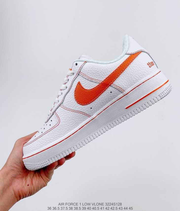 耐克nikeairforce1low白橙字母空军一号低帮百搭休闲运动板鞋