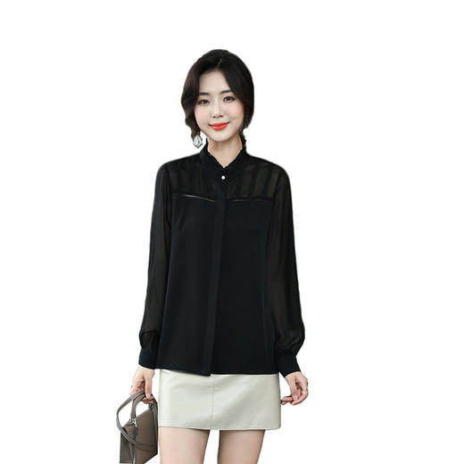 KQL-260031春季新款花边立领长袖设计感小众职业桑蚕丝上衣 商品图4