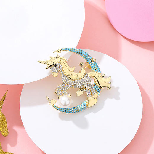 幸运 独角兽系列银925仿水晶胸针