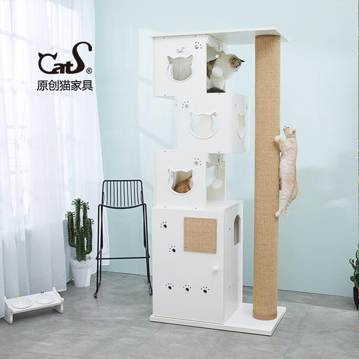 CatS猫家具猫爬架竖猫厕所爬架 木制全封闭猫砂盆 剑麻柱 D4 送垫子 包邮 商品图0