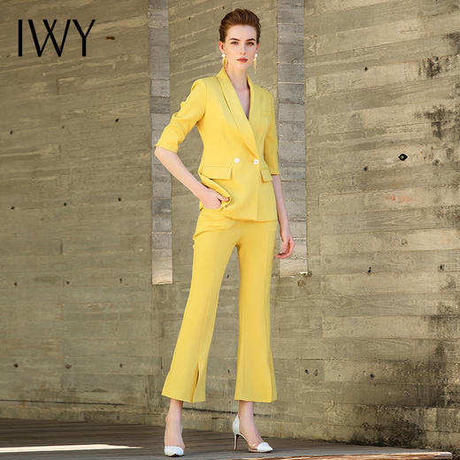 IWY/主持人同款黄色五分袖喇叭裤西装套装CP9175 商品图3