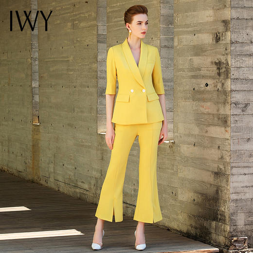 IWY/主持人同款黄色五分袖喇叭裤西装套装CP9175 商品图5