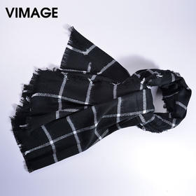 纬漫纪春季保暖毛边格子围巾V615203