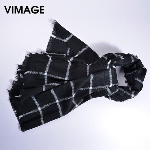 纬漫纪春季保暖毛边格子围巾V615203 商品图0