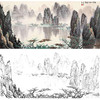 工笔画白描底稿-白雪石横幅山水-BX05 商品缩略图0