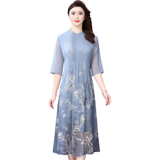 WXY-052春装新款五分袖减龄印花超仙桑蚕丝妈妈装连衣裙 商品图3