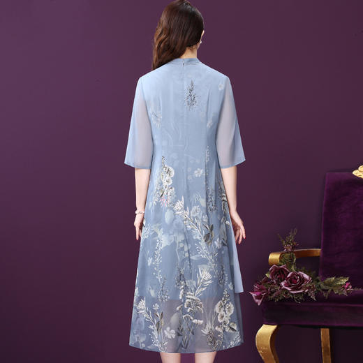 WXY-052春装新款五分袖减龄印花超仙桑蚕丝妈妈装连衣裙 商品图2
