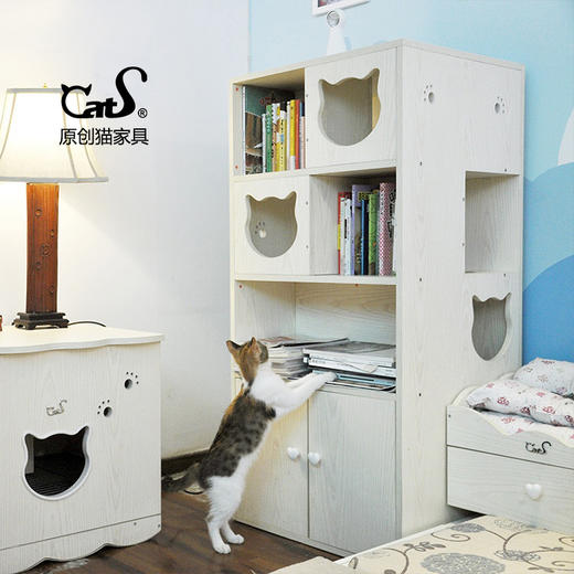 CatS猫家具书柜 人猫共用猫别墅储物柜实木生态板猫爬架 送垫包邮 商品图0