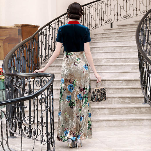 DLQ-A1712新款端庄大气宴会名媛礼服金丝绒改良旗袍裙 商品图1