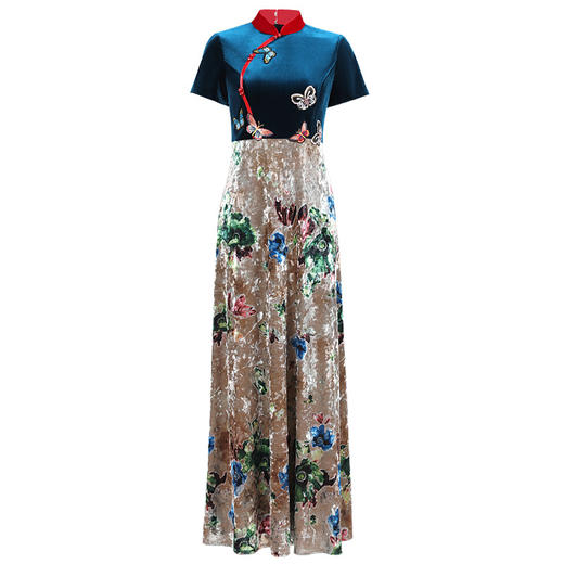 DLQ-A1712新款端庄大气宴会名媛礼服金丝绒改良旗袍裙 商品图3