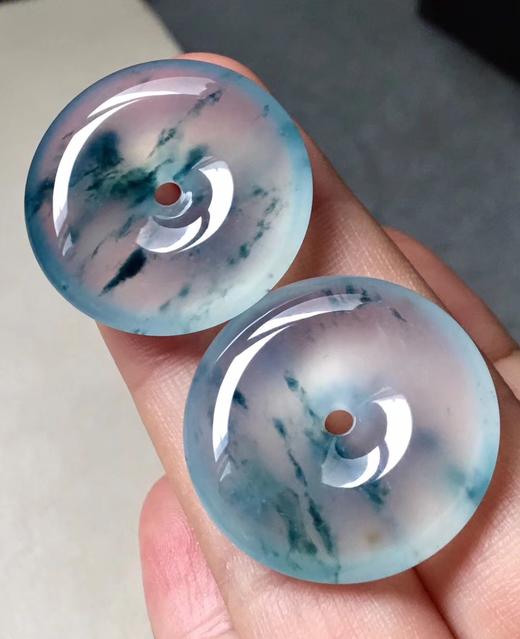 高冰飘色平安扣高冰飘蓝花配对平安扣实物花色不黑起光水头足性价比高