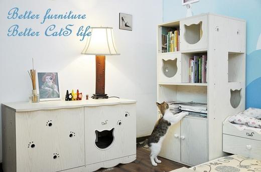 CatS猫家具书柜 人猫共用猫别墅储物柜实木生态板猫爬架 送垫包邮 商品图1