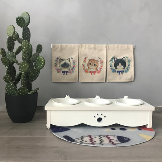 CatS猫家具 经典木制猫餐桌猫食盆 成猫使用 可增高 多色瓷碗包邮 商品图1