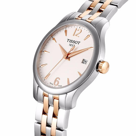 瑞士天梭tissot手表俊雅系列石英银盘间金钢带女表t063.210.22.037.01