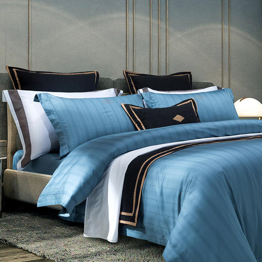 康尔馨世茂希尔顿酒店款80支贡缎全棉提花床上六件套