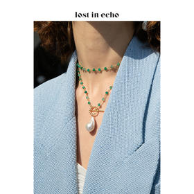 设计师女鞋lost in echo绿玛瑙手工串珠巴洛克珍珠叠戴项链