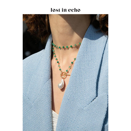 设计师女鞋lost in echo绿玛瑙手工串珠巴洛克珍珠叠戴项链 商品图0