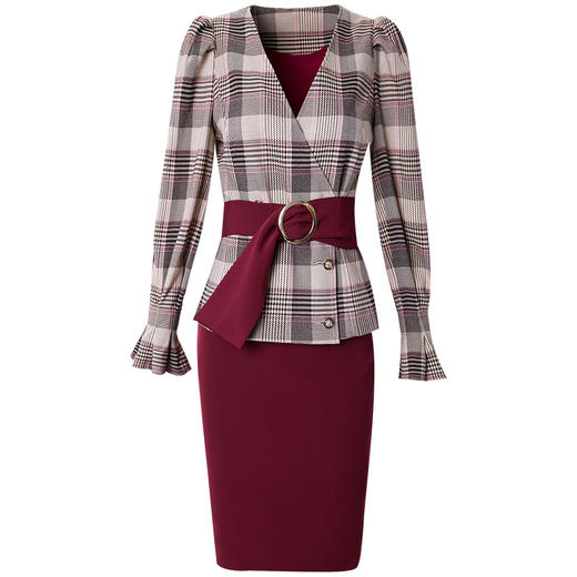 FMY-28780气质女神范V领收腰上衣包臀裙两件套 商品图2