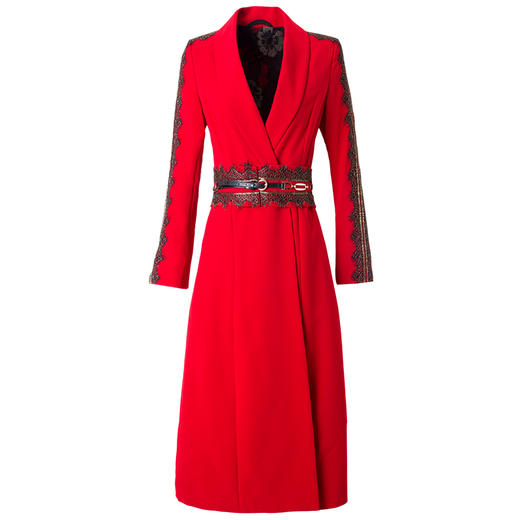 FMY-29043新款V领气质通勤收腰蕾丝边大衣 商品图2