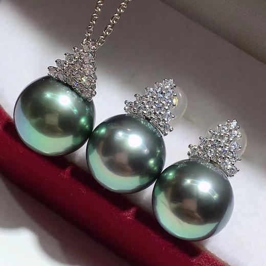 大溪地绿珍珠精美套装1011mm大溪地珍珠吊坠771011mm大溪地珍珠耳钉