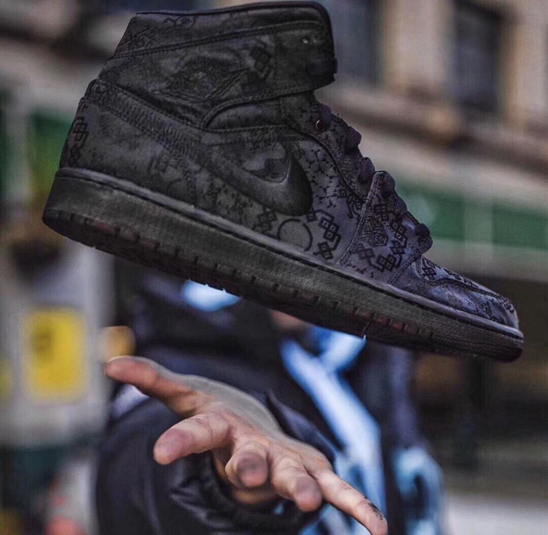 黑丝绸edisonchenxairjordan1midaj1黑丝绸配色潮爆上脚很漂亮男女款