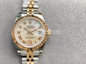 WF出品，女装日志型28㎜日志型279174-0009 ①：女装日志型的蚝式表壳是坚固优雅、美比例的典范。采用316L不锈钢来锻造不锈钢腕表表壳，具备高抗腐蚀性。这种超合金不仅非常耐用且易于磨光，即