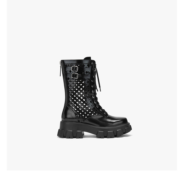 设计师女鞋lost in echo2020厚底镂空马丁靴黑色