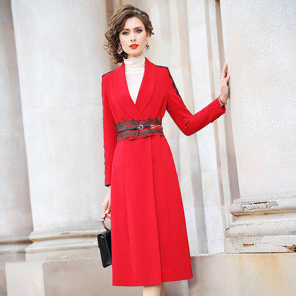 FMY-29043新款V领气质通勤收腰蕾丝边大衣 商品图1