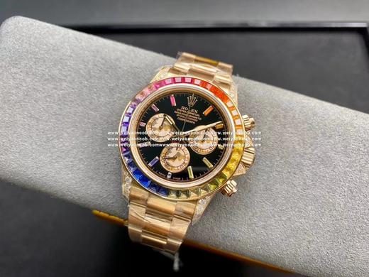 NOOB劳力士 彩虹迪 蚝式恒动宇宙计型迪通拿：外圈镶嵌彩虹渐变色蓝宝石，代替了经典的测速外圈，表耳及表冠护肩镶嵌56颗圆形切割钻石每一道工序精制严谨确保角度颜色与原版一样光彩夺目【1】表盘镶嵌11颗 商品图2