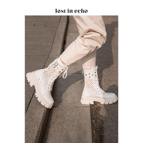 【微瑕疵不退不换】设计师女鞋lost in echo2020厚底镂空马丁靴 白色