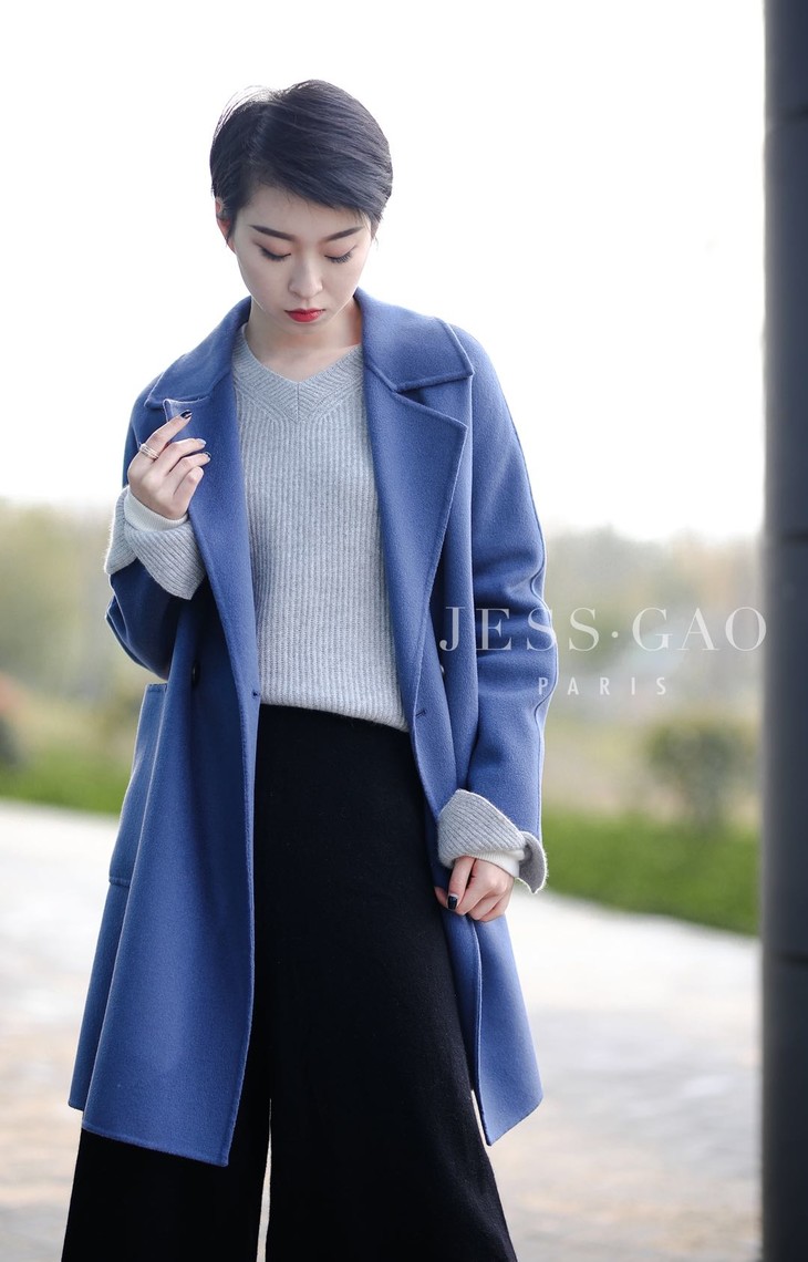 超低折扣冬款满3件享4折2件享45折1件享5折海蓝色廓型后装饰腰带大衣