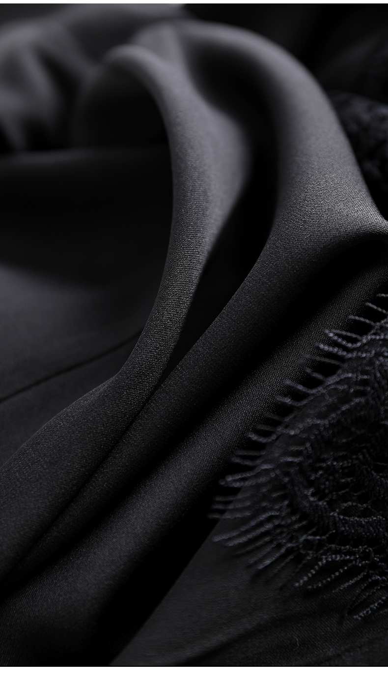 雪纺衬衫春季新款气质黑色缎面桑蚕丝蕾丝拼接百搭上衣ht3252