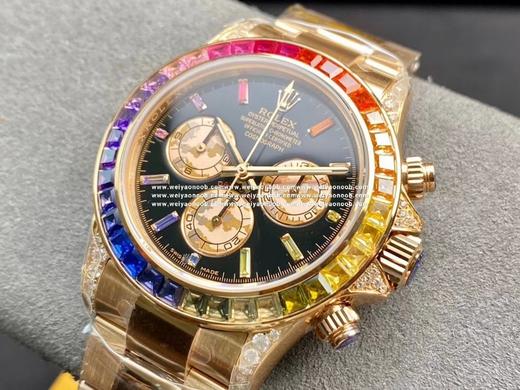 NOOB劳力士 彩虹迪 蚝式恒动宇宙计型迪通拿：外圈镶嵌彩虹渐变色蓝宝石，代替了经典的测速外圈，表耳及表冠护肩镶嵌56颗圆形切割钻石每一道工序精制严谨确保角度颜色与原版一样光彩夺目【1】表盘镶嵌11颗 商品图5
