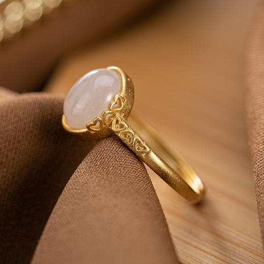 s925纯银,天然和田玉白玉镶嵌镀金戒指cw
