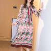 NYT-K012春季新款女飘带气质荷叶袖拼接长款桑蚕丝印花真丝连衣裙 商品缩略图3