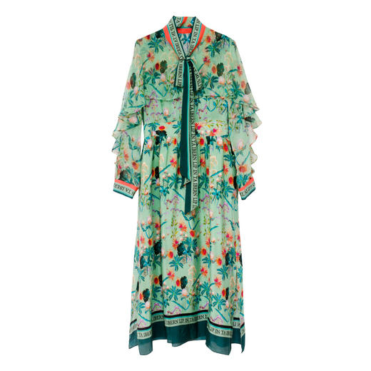 NYT-K012春季新款女飘带气质荷叶袖拼接长款桑蚕丝印花真丝连衣裙 商品图4