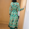 NYT-K012春季新款女飘带气质荷叶袖拼接长款桑蚕丝印花真丝连衣裙 商品缩略图1