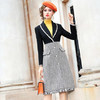 FMY-28609复古时尚小香风修身拼接粗花呢流行大衣 商品缩略图0