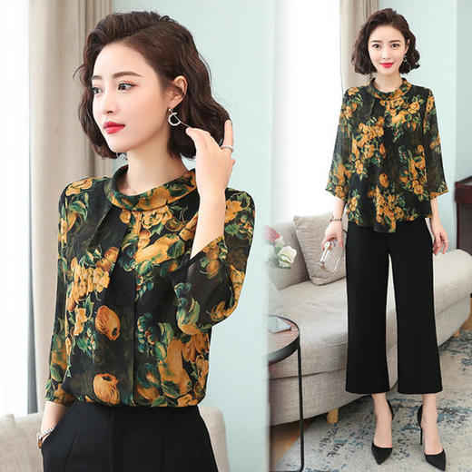 AHM-lymy606新款时尚气质印花雪纺衫 商品图1