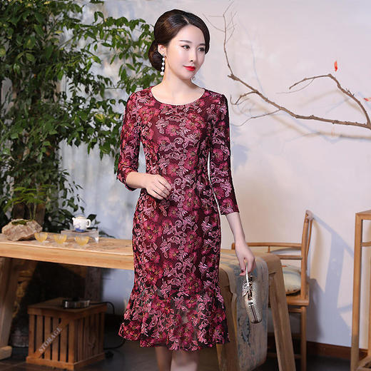 MLY LS0085春夏新款高贵气质妈妈装连衣裙 商品图0