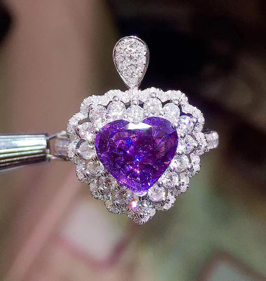 无烧紫蓝宝两用款附国际证书无烧薰衣草紫蓝宝18k金戒指吊坠两用款