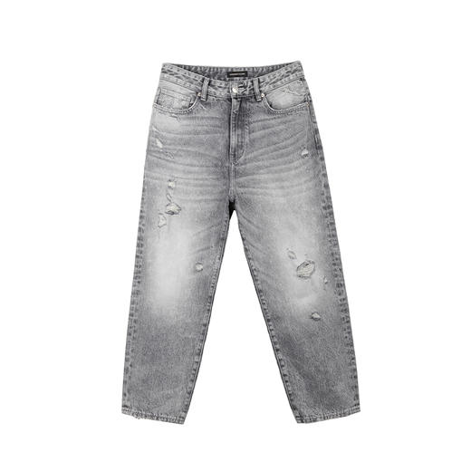 NINEWAY 013N43 夏季新款九分个性破洞宽松直筒牛仔裤男灰色 商品图4