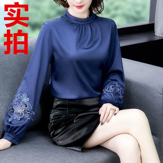 AHM jt15225大码短款仿桑蚕丝衬衣宽松女上衣 商品图4