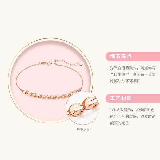 【时尚K金】钻石世家 18K环环相扣手链系列 镂空环扣设计 百搭手链 链长大约16-17.5厘米 大约0.75（约0.85±0.1克） 商品图2