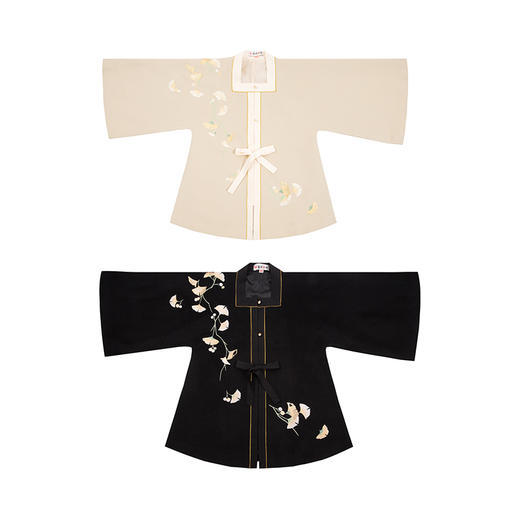 重回汉唐佳期汉服女中国风方领对襟半袖外套银杏刺绣明制汉服冬季